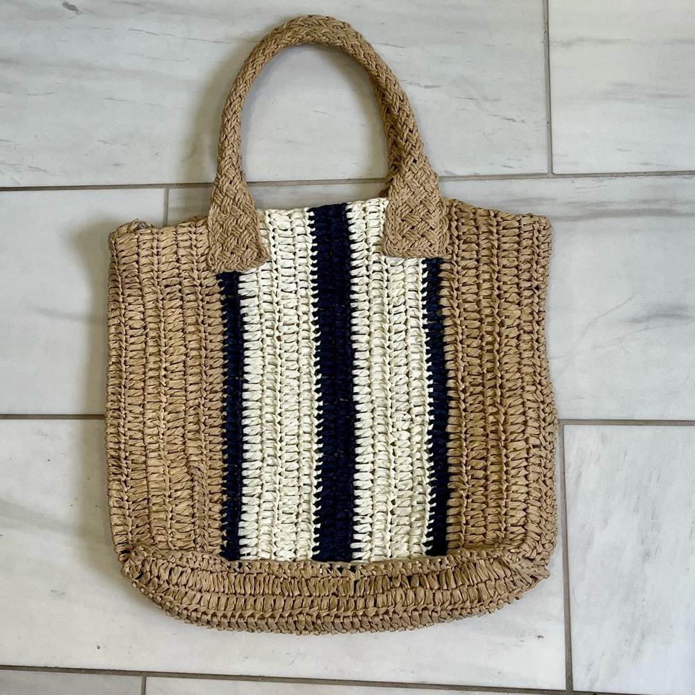 Eliza May Rose straw and linen tote bag